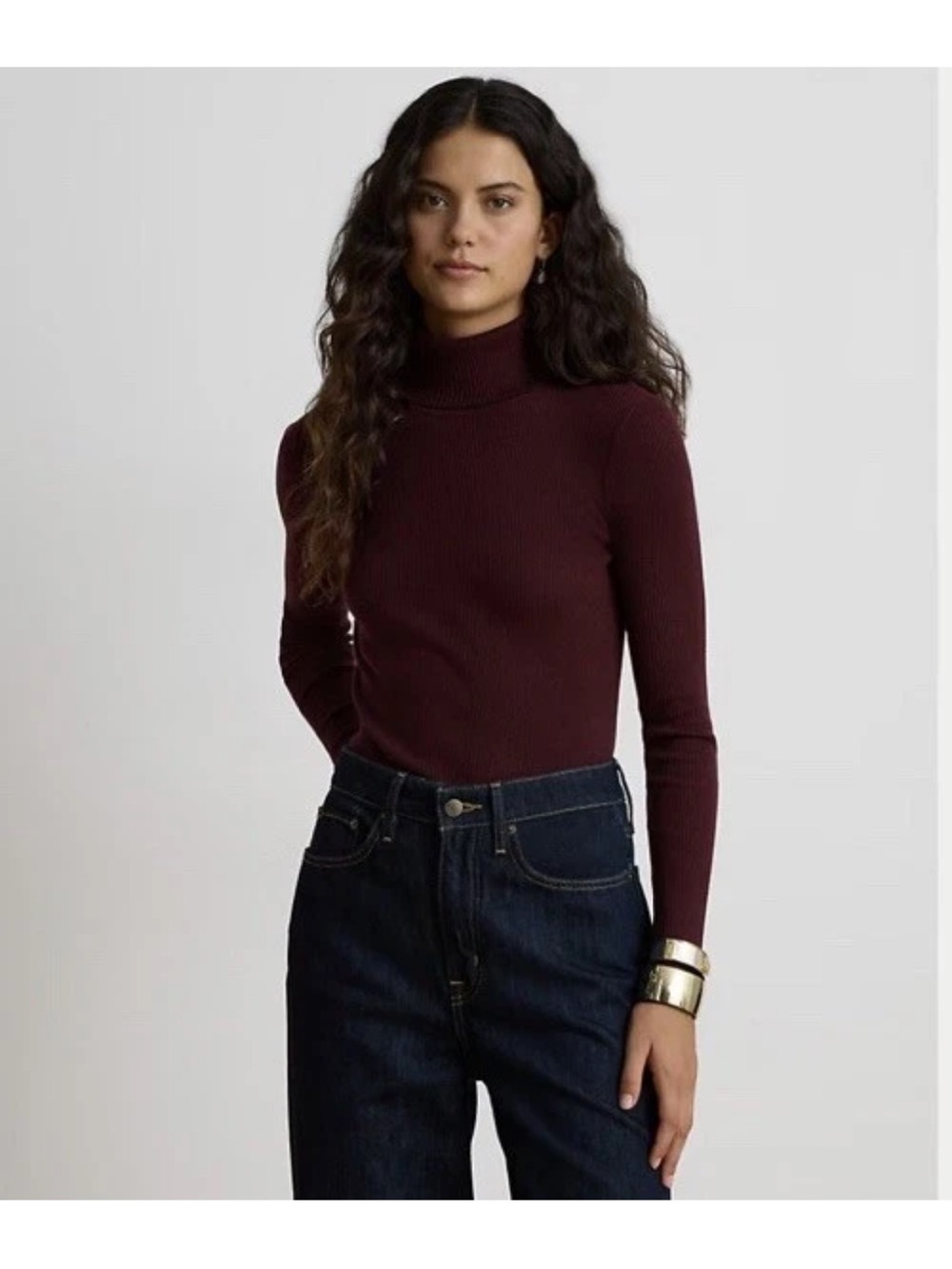 Ralph Lauren Burgundy Ribbed Stretch Turtleneck size S $128